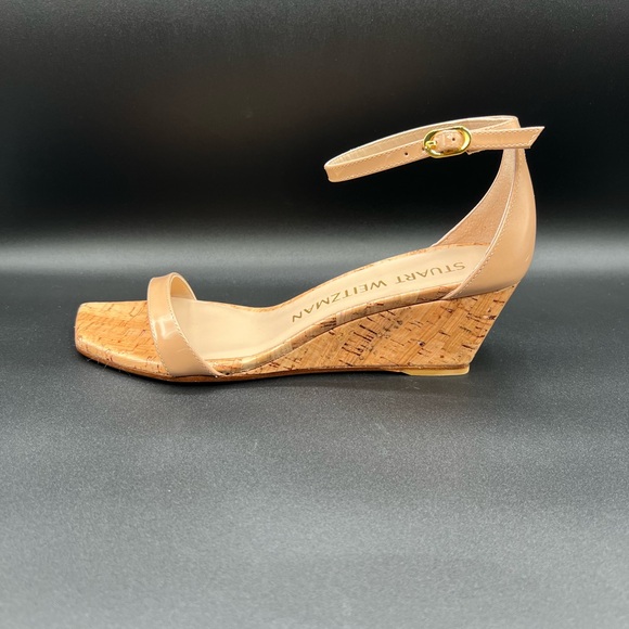 STUART WEITZMAN Nudistcurve 50 Nude Patent Leather Wedge Sandals Shoes US 8 $395 - Picture 6 of 11